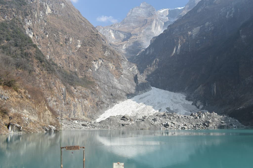 Kapuche Glacier Lake with glacier and mountain backdrop