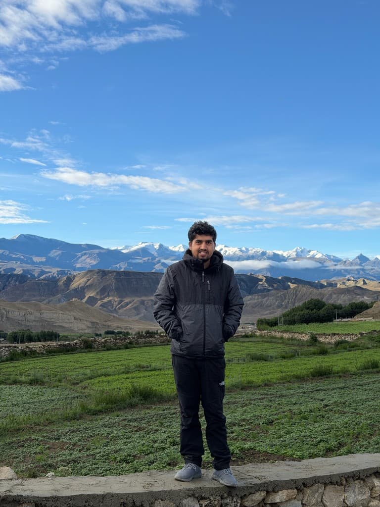 Valley fields and snow peaks near Lo Manthang