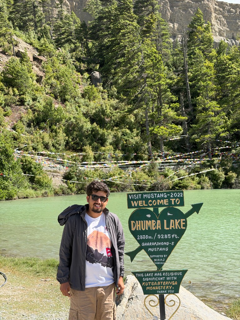 Welcome sign at Dhumba Lake near Jomsom, Mustang