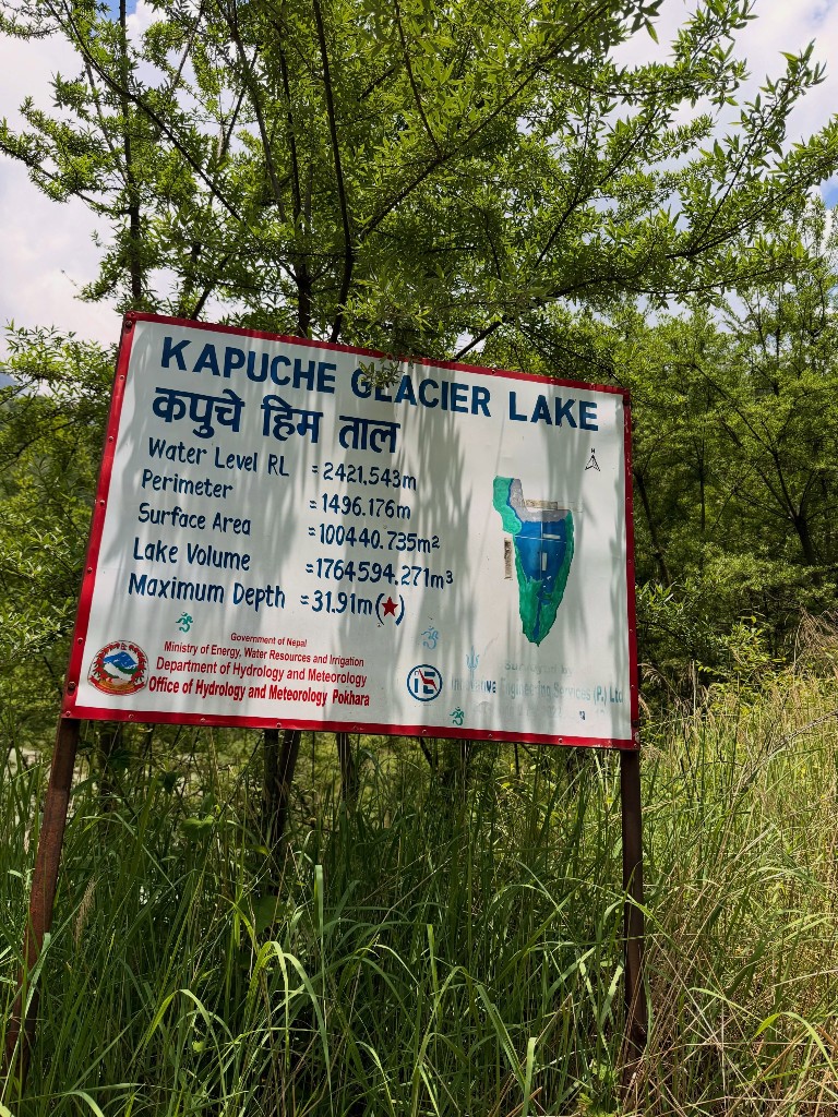 Official hydrology information board at Kapuche Glacier Lake