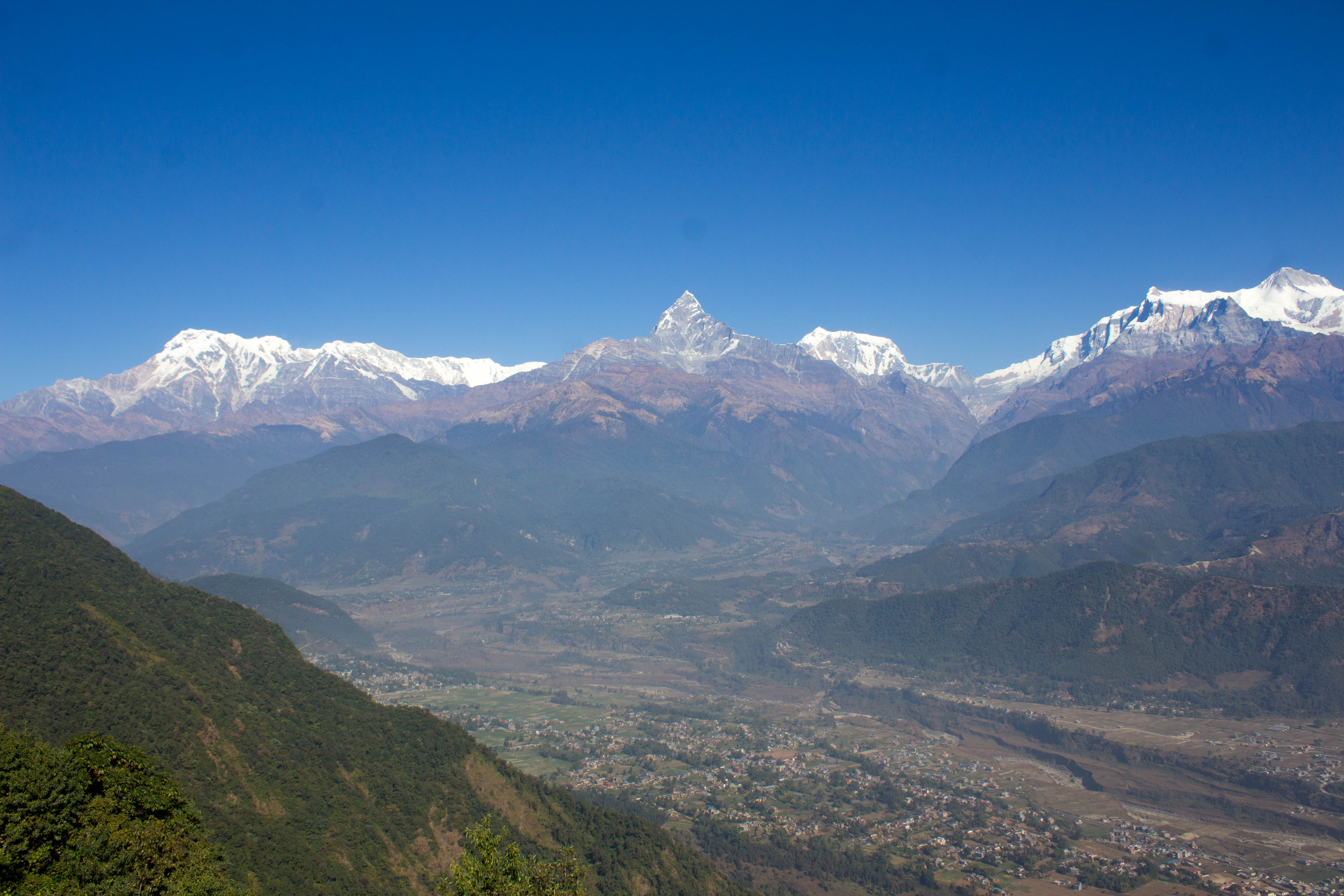 Sarangkot sunrise viewpoint overlooking Pokhara valley and the Annapurna range